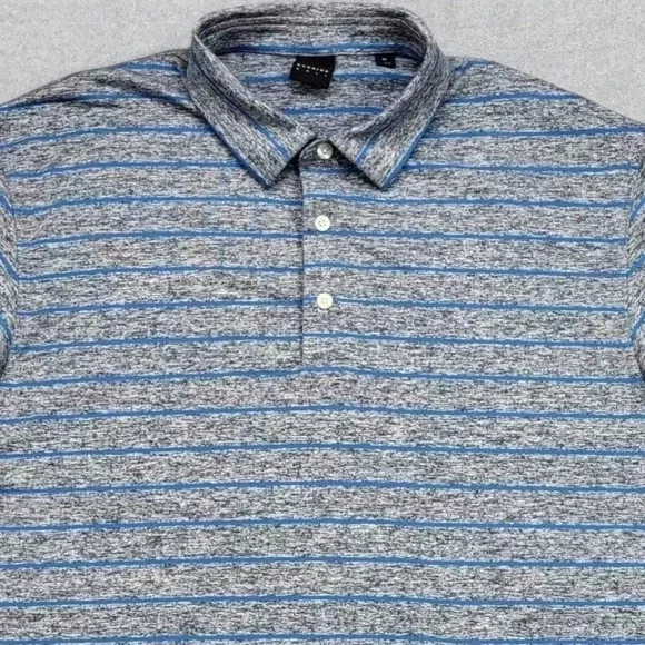 Dunning Golf Polo Shirt Men's XL Gray Blue Stripes Performance Stretch Golf - Picture 2 of 13
